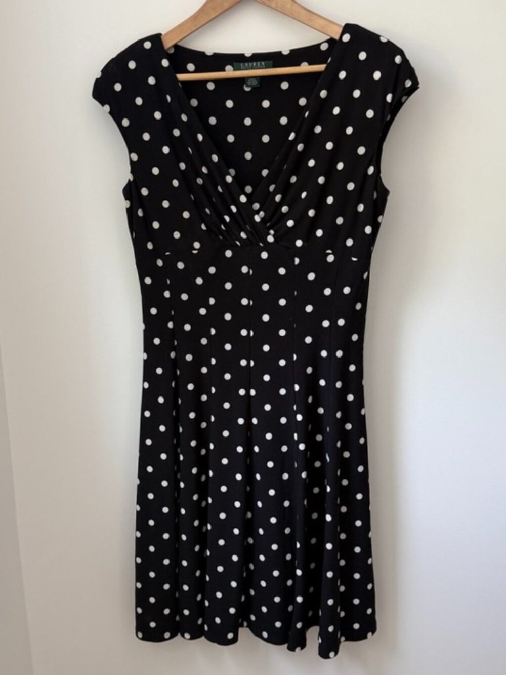 Lauren Ralph Lauren Polka Dot Jersey Fit & Flare Dress - Size 10